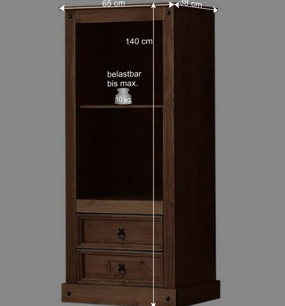 Wohnen Regale|Vitrinen<65x140x38 Holz Regal in Dunkelbraun - Larentina