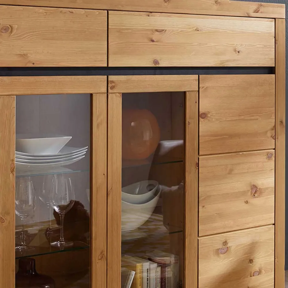 Wohnen Highboards|Kommoden<177x125x42 Holz Schrank mit 2 Glas Türen - Filedria