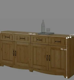 Wohnen Sideboards<194x89x37 Holz Sideboard aus Kiefer Natur - Vanpos