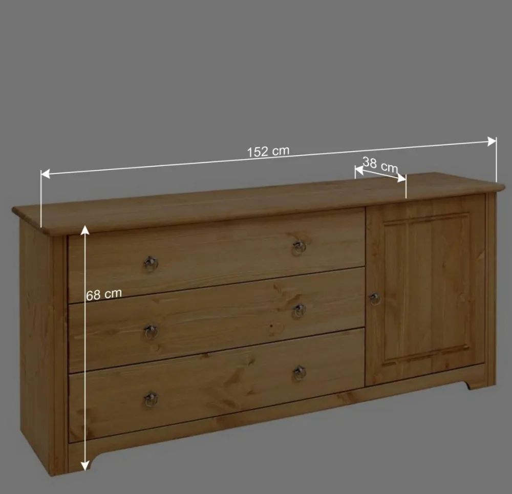 Wohnen Sideboards<152x68x38 Holzkommode mit 3 breiten Schubladen - Imressa