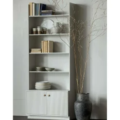 Wohnen Regale<80x200x35 Holzregal in Grau im Skandi Design - Huvina