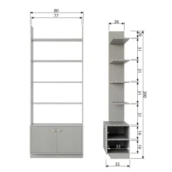 Wohnen Regale<80x200x35 Holzregal in Grau im Skandi Design - Huvina