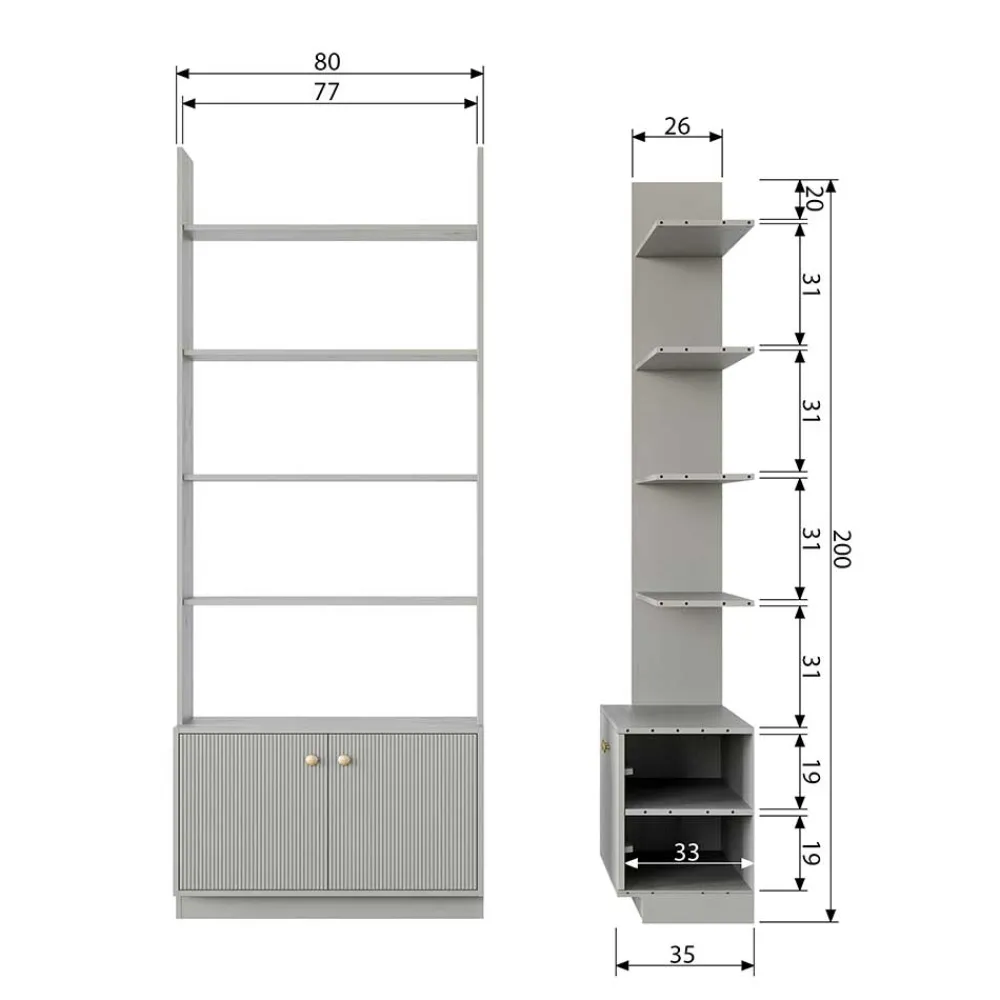 Wohnen Regale<80x200x35 Holzregal in Grau im Skandi Design - Huvina