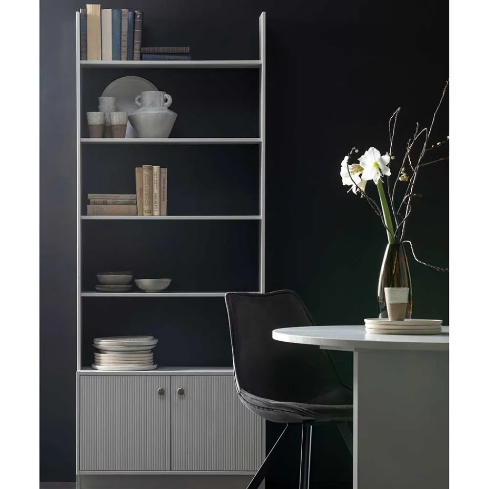 Wohnen Regale<80x200x35 Holzregal in Grau im Skandi Design - Huvina