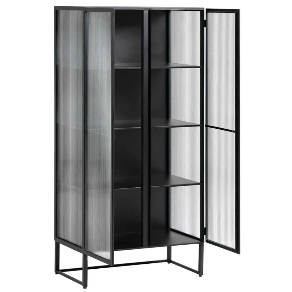 Wohnen Vitrinen<70x143x41 Industrial Vitrine aus Stahl in Schwarz - Toma