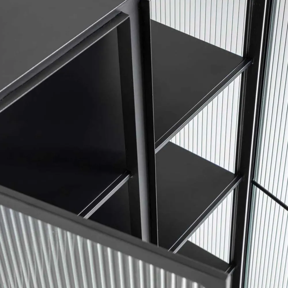 Wohnen Vitrinen<70x143x41 Industrial Vitrine aus Stahl in Schwarz - Toma