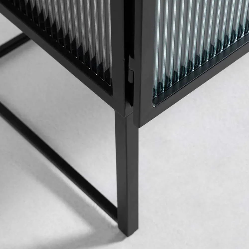 Wohnen Vitrinen<70x143x41 Industrial Vitrine aus Stahl in Schwarz - Toma