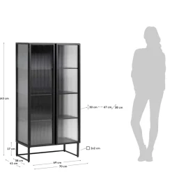 Wohnen Vitrinen<70x143x41 Industrial Vitrine aus Stahl in Schwarz - Toma