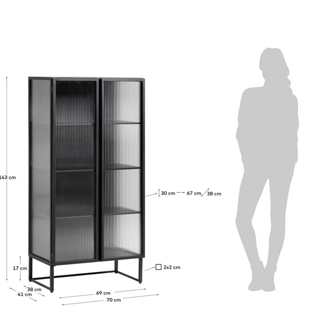 Wohnen Vitrinen<70x143x41 Industrial Vitrine aus Stahl in Schwarz - Toma