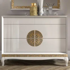 Wohnen Sideboards<128x100x52 Italienische Kommode in Weiß & Gold - Valganios
