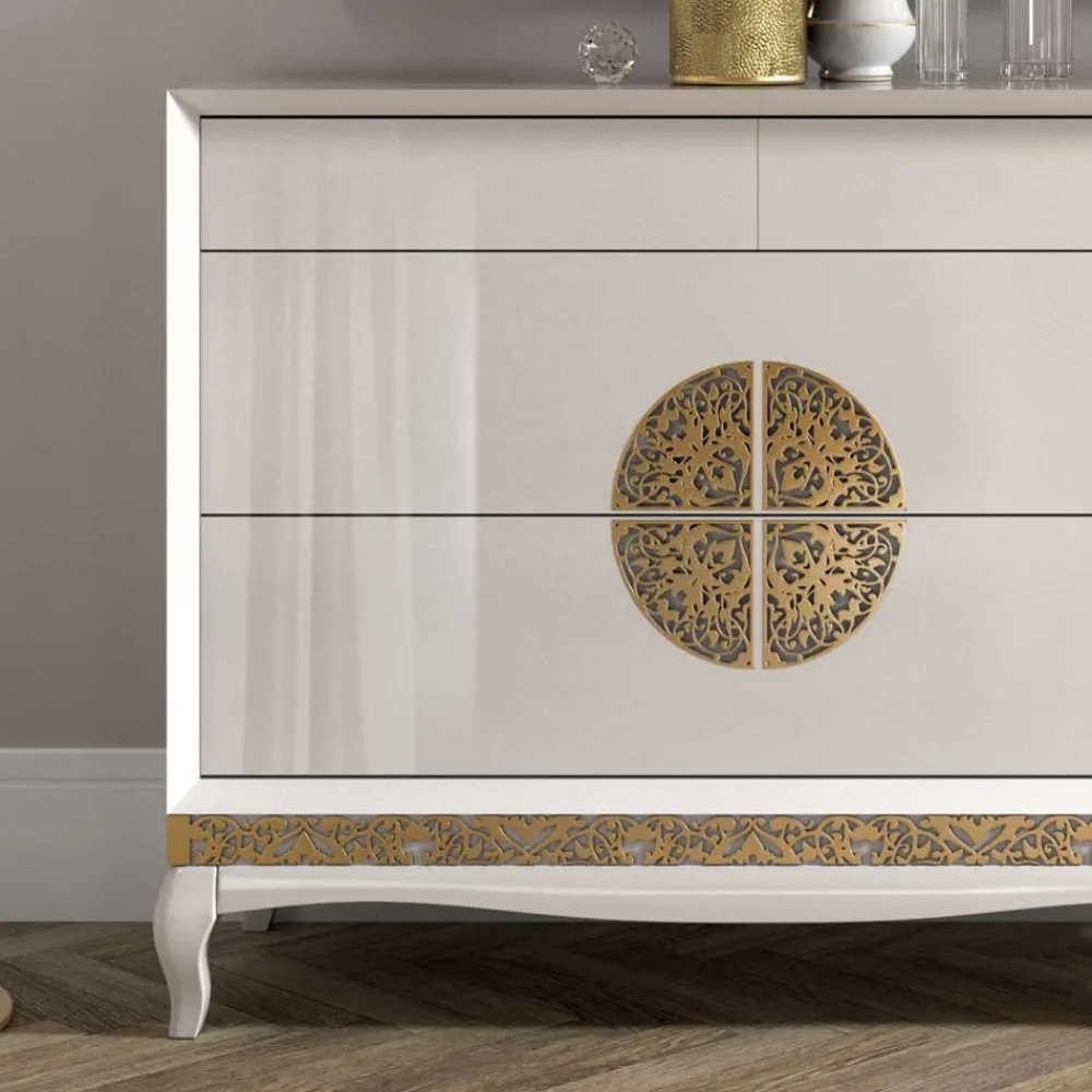 Wohnen Sideboards<128x100x52 Italienische Kommode in Weiß & Gold - Valganios