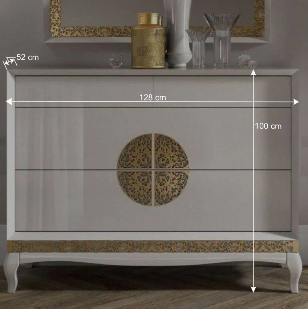 Wohnen Sideboards<128x100x52 Italienische Kommode in Weiß & Gold - Valganios