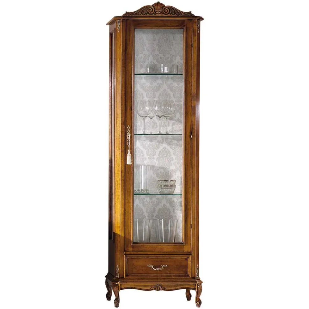 Wohnen Vitrinen<58x184x35 Italienische Vitrine in Nussbaum - Carlenna