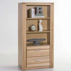Wohnen Regale<68x140x40 Kernbuche Regal mit 2 Schubladen - Uhelia