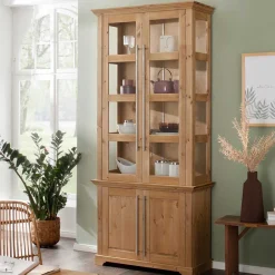 Wohnen Vitrinen<94x210x39 Kiefernholz Vitrine - Landhaus modern - Noellisa