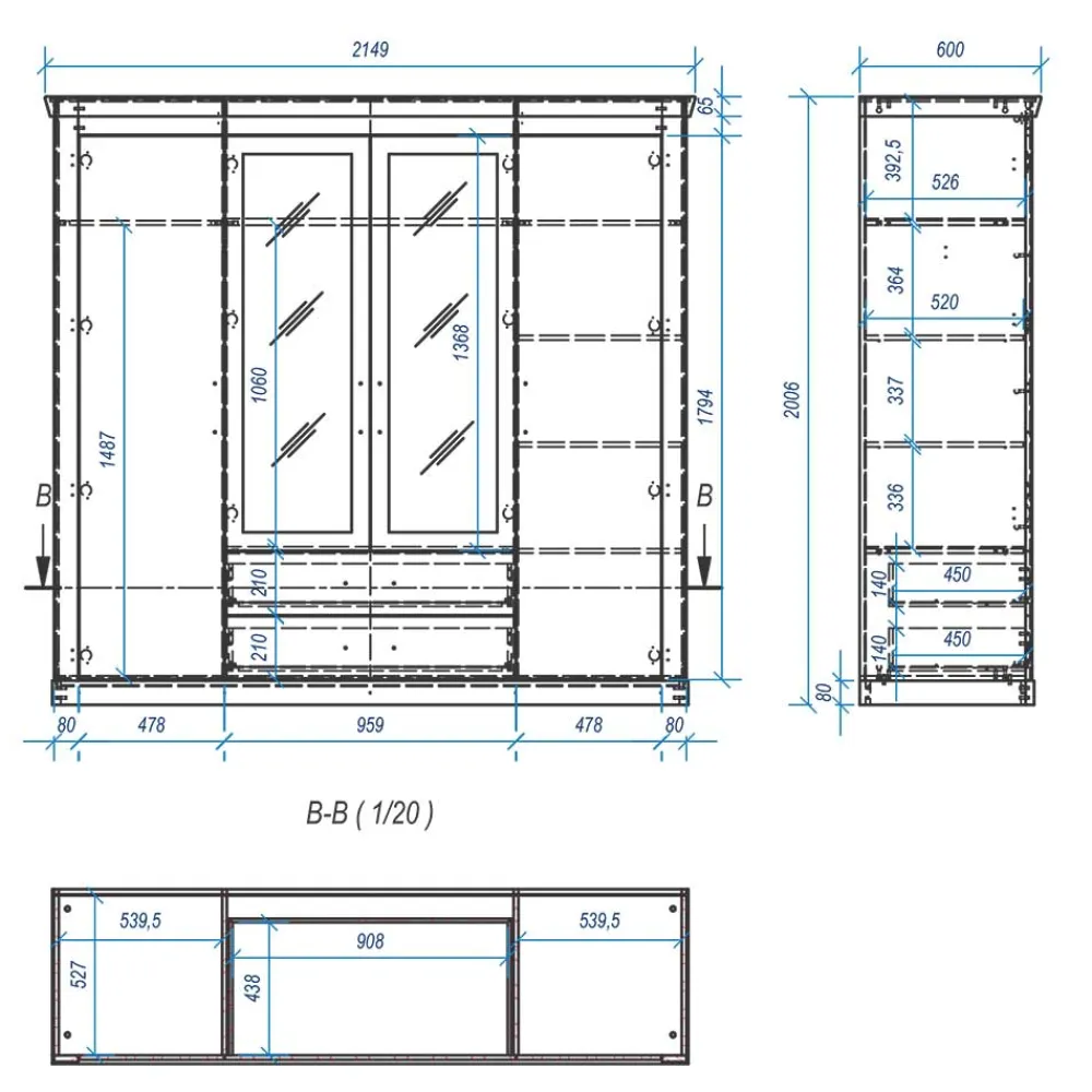 Wohnen Kleiderschränke|Schränke<215x201x60 Kleiderschrank Country Style - Nedita