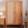 Wohnen Schränke<108x175x60 Kleiderschrank mit Wiener Geflecht Tür - Indrya