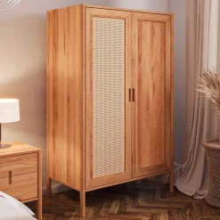 Wohnen Schränke<108x175x60 Kleiderschrank mit Wiener Geflecht Tür - Indrya
