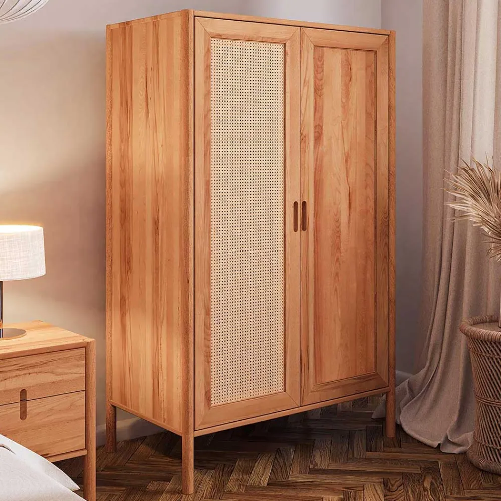 Wohnen Schränke<108x175x60 Kleiderschrank mit Wiener Geflecht Tür - Indrya