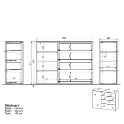 Wohnen Sideboards<134x102x42 Kombi Kommode mit Glas Front - Ruudy