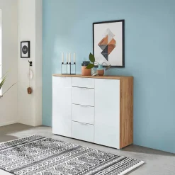 Wohnen Sideboards<135x105x40 Kombikommode in Weiß & Eiche - Reestyl