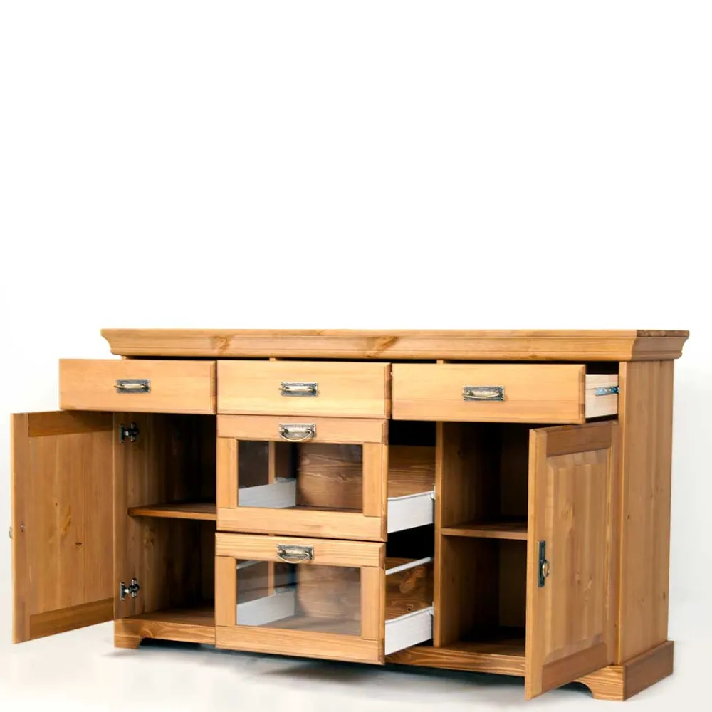 Wohnen Sideboards<145x84x40 Kommode aus Holz mit Glas - Arendu