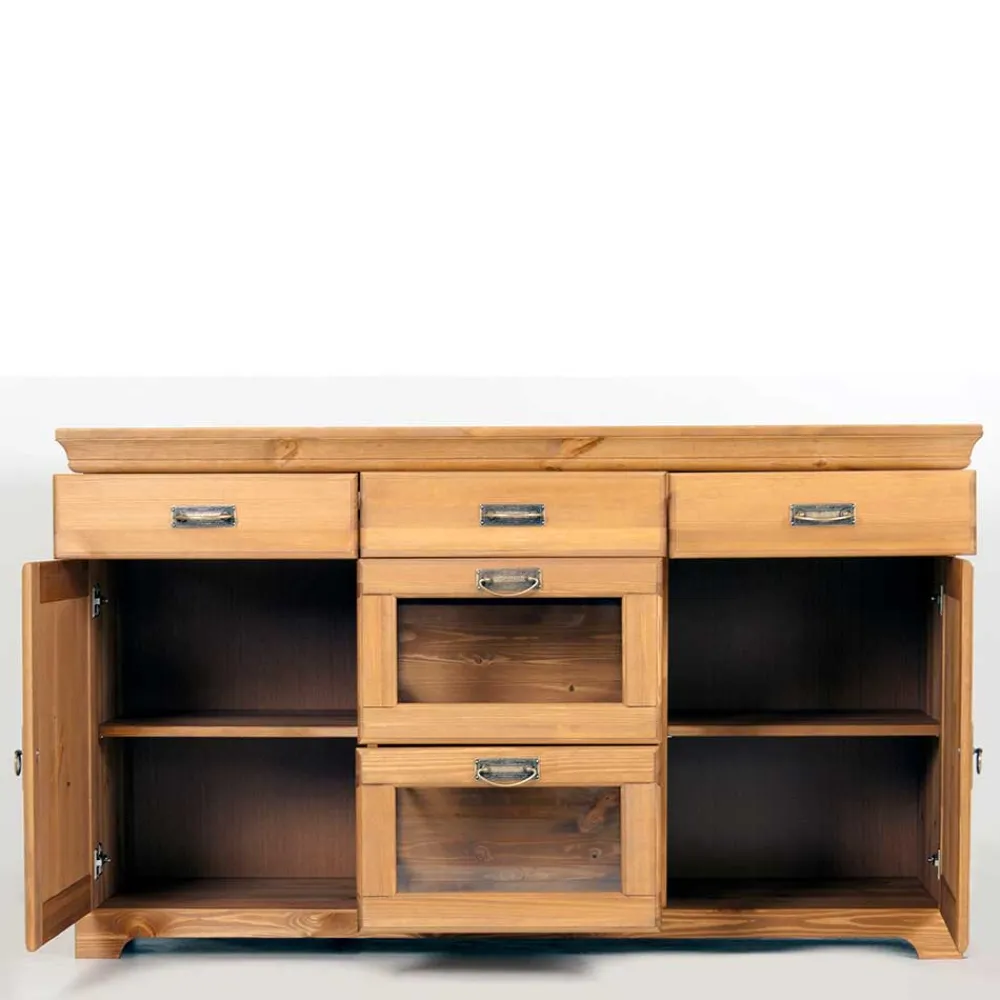 Wohnen Sideboards<145x84x40 Kommode aus Holz mit Glas - Arendu