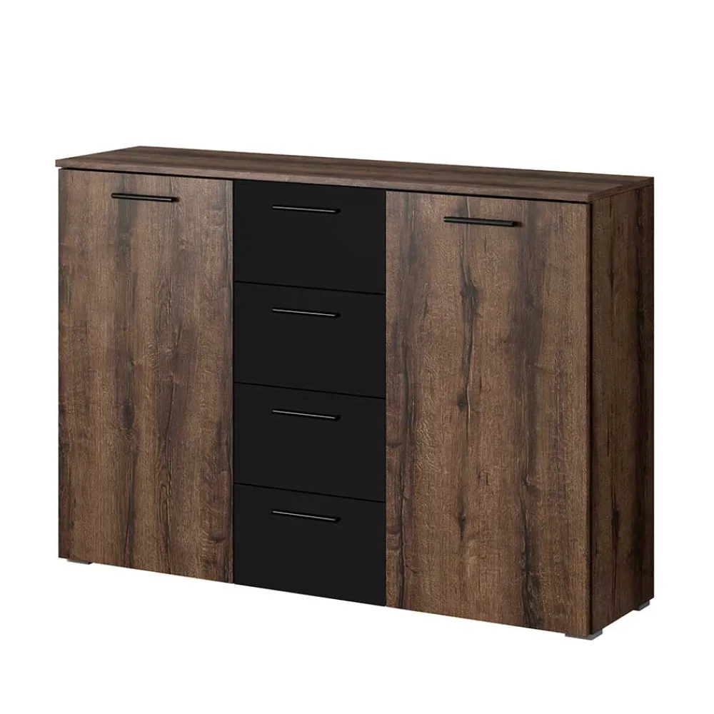 Wohnen Sideboards<132x93x38 Kommode in Eiche Dunkel & Schwarz - Ceusenia