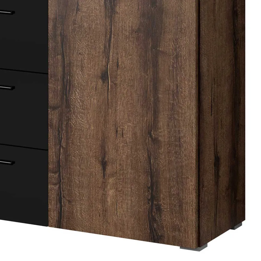 Wohnen Sideboards<132x93x38 Kommode in Eiche Dunkel & Schwarz - Ceusenia