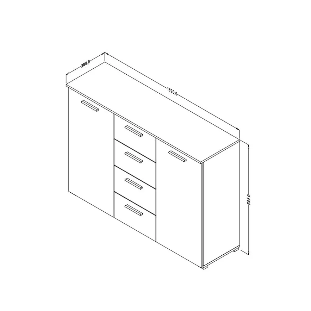 Wohnen Sideboards<132x93x38 Kommode in Eiche Dunkel & Schwarz - Ceusenia