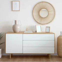 Wohnen Sideboards<150x78x42 Kommode in Lichtgrau & Esche - Tadahiro