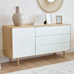 Wohnen Sideboards<150x78x42 Kommode in Lichtgrau & Esche - Tadahiro