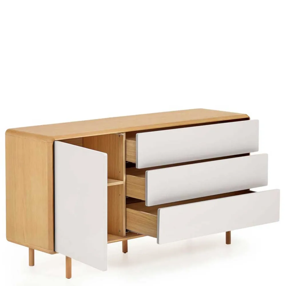 Wohnen Sideboards<150x78x42 Kommode in Lichtgrau & Esche - Tadahiro