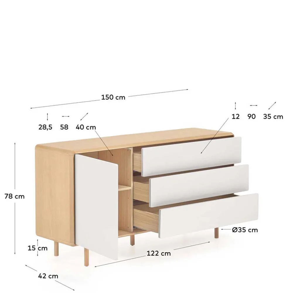 Wohnen Sideboards<150x78x42 Kommode in Lichtgrau & Esche - Tadahiro
