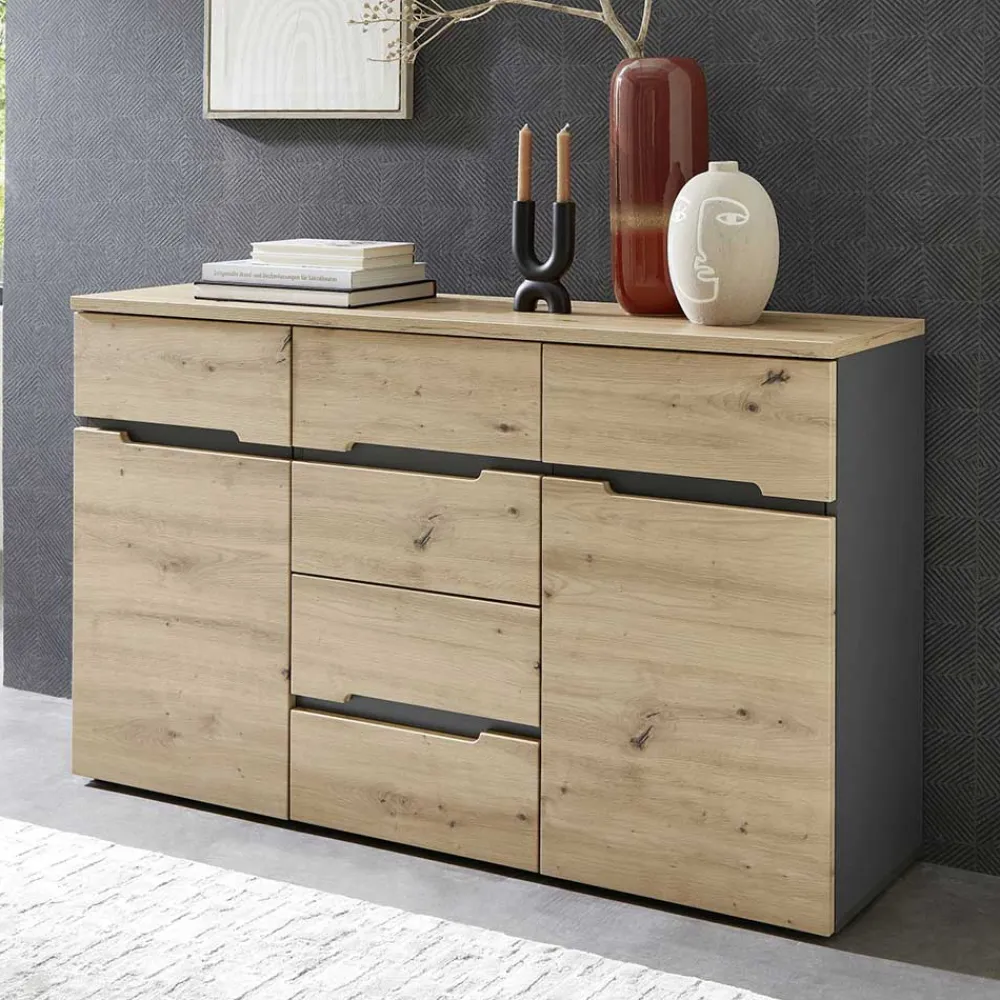 Wohnen Sideboards<135x82x38 Kommode in Wildeiche NB & Grau - Kuetra