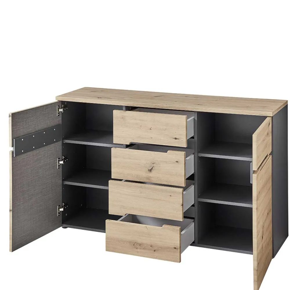 Wohnen Sideboards<135x82x38 Kommode in Wildeiche NB & Grau - Kuetra
