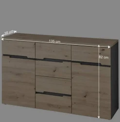 Wohnen Sideboards<135x82x38 Kommode in Wildeiche NB & Grau - Kuetra