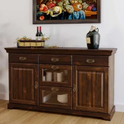 Wohnen Sideboards<145x84x40 Kommode mit Glas im Kolonialstil - Jurcavs