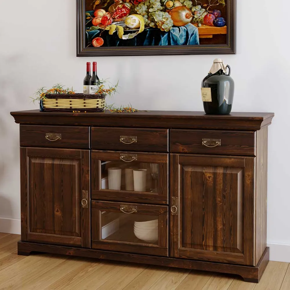 Wohnen Sideboards<145x84x40 Kommode mit Glas im Kolonialstil - Jurcavs