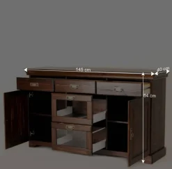 Wohnen Sideboards<145x84x40 Kommode mit Glas im Kolonialstil - Jurcavs