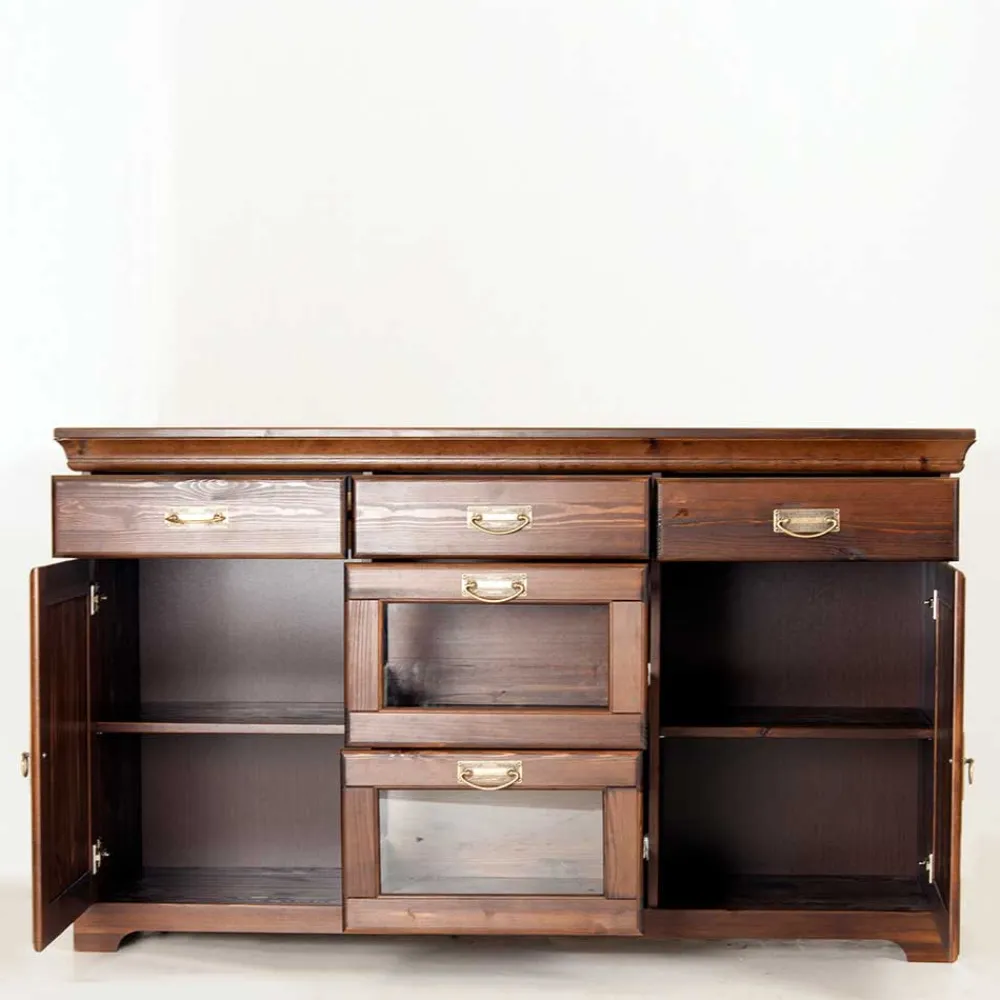 Wohnen Sideboards<145x84x40 Kommode mit Glas im Kolonialstil - Jurcavs
