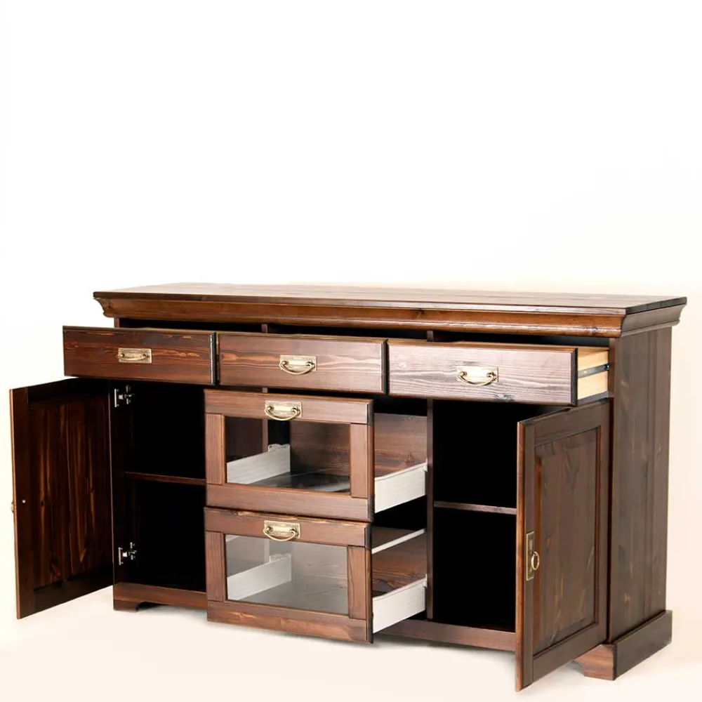 Wohnen Sideboards<145x84x40 Kommode mit Glas im Kolonialstil - Jurcavs