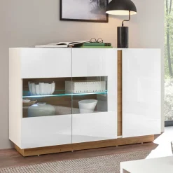 Wohnen Sideboards<138x91x40 Kommode mit Glas 3-türig - Myrda