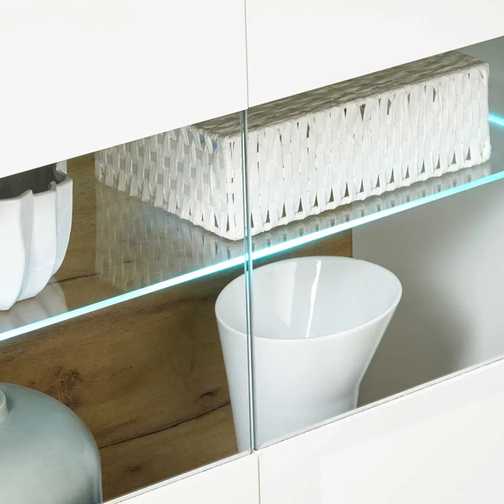 Wohnen Sideboards<138x91x40 Kommode mit Glas 3-türig - Myrda