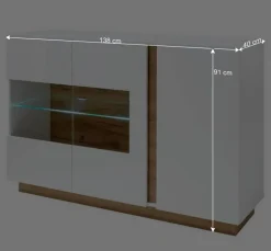 Wohnen Sideboards<138x91x40 Kommode mit Glas 3-türig - Myrda