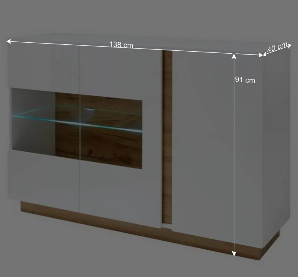Wohnen Sideboards<138x91x40 Kommode mit Glas 3-türig - Myrda