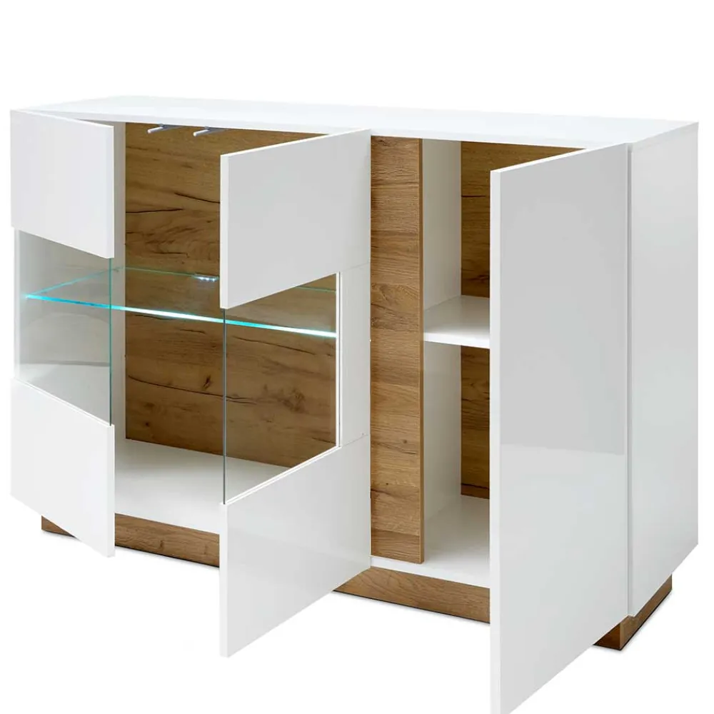 Wohnen Sideboards<138x91x40 Kommode mit Glas 3-türig - Myrda