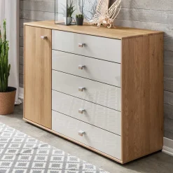 Wohnen Sideboards<120x86x43 Kommode mit Tür & 5 Schubladen - Emdsiva