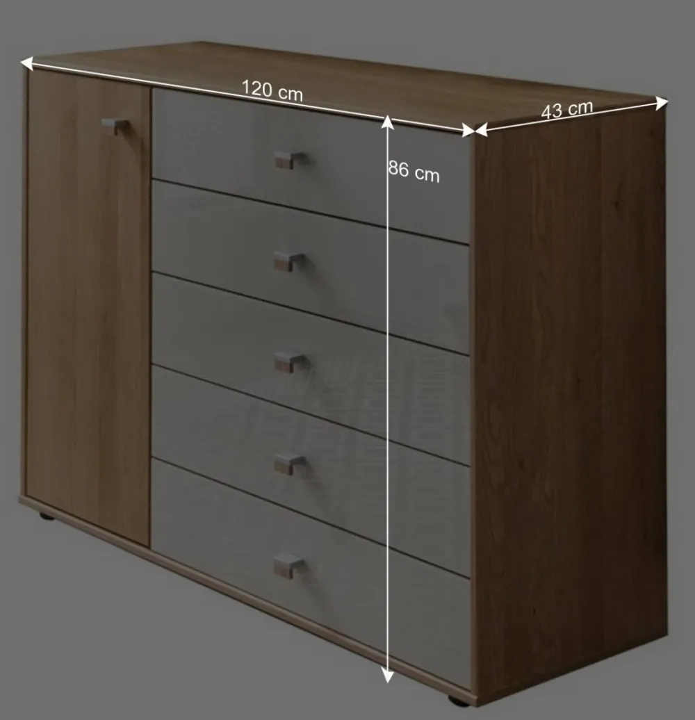 Wohnen Sideboards<120x86x43 Kommode mit Tür & 5 Schubladen - Emdsiva