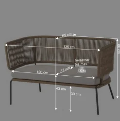 Wohnen Sitzbank<135x80x65 Kordelgeflecht Sofa mit Sitzpolster - Membres